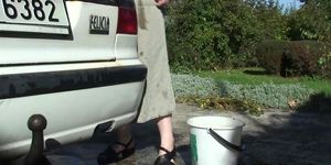 Banging motherinlaw from behind outdoors