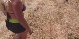 Thick blonde whore goes outdoors and takes it deep