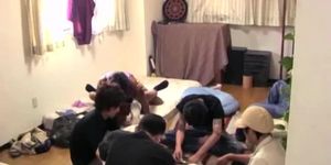 Japanese group sex party in a room