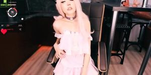 Cute cat girl Ahegao musterbation show & footjob