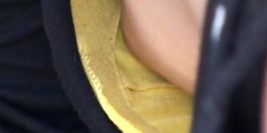 Cute Japanese woman with a flat chest in a downblouse porno