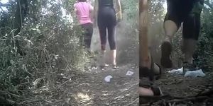 Sports women peeing outdoors