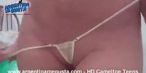 Wicked Weasel Thong inside Pussy - Naked Cameltoe