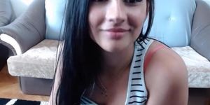 Greek girl shows big saggy boobs and licks nipples on cam