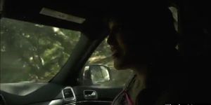 Busty shemale hitch hiker lets the driver bareback her wet ass