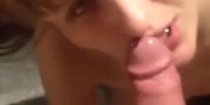 Blonde gorgeous wife gives great blowjob with cum in mouth