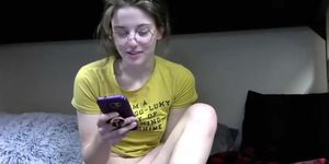 cute girl with glasses fucking before camera