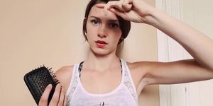 Girl with gorgeous armpits adjusts your hair