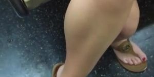 Sexy teen feet in thong sandals perfect toes (faceshot)