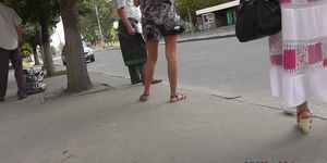Oops upskirts of dilettante on the bus stop