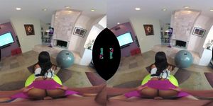 Beautiful ebony girl has her pussy penetrated by her personal trainer in VR (Mike Mancini, Jenna Foxx)