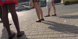 Bubble-ass gal wears classic panties in candid upskirts