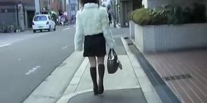 Slender Japan teen got her skirt sharked in the street