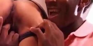 Slim shorthaired girl takes it all from a black man