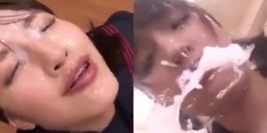 Who is She Japanese Bukkake and Cum Swallow Split Screen