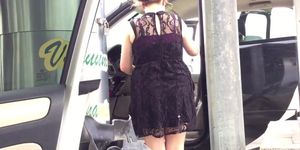 Car wash girl black dress 1