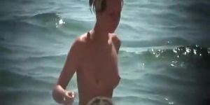 Tiny boobs topless women at beach