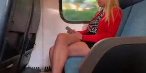 Sexy blond beautiful legs in the train