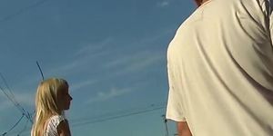Golden-Haired sweetie in street upskirt vid (Sunny Day, Amanda Logue)