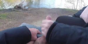 Risky Public Handjob and Cumshot at Lake