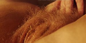 Very Hairy Blonde With Meaty Pussy in Close Up