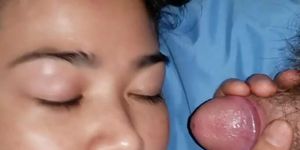 Hairy Asian MILF Cumshot and Fingering Her Pink Snatch, Asian Blowjob Queen