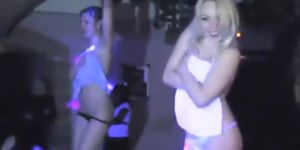 Shy strippers dancing in the club
