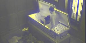 Crazy Couple Fucking in Empty Coffin at Funeral