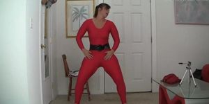 Mrs Claus bringing in the Xmas cheer in spandex suit
