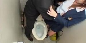 Horny Japanese lovers had hard shagging in a toilet