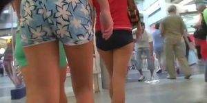Hot babes with nice butts caught on candid street voyeur cam