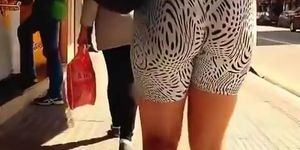 Big ass chick in black and white spandex shorts