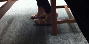 Candid Shoeplay Teen Feet in Library Painted Toes