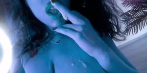 BLUE camgirl rides dildo with a creamy pussy