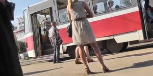 Beautiful Blonde Upskirted On A Bus