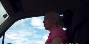 Blonde hitchhiker Brooke Lee gets her cunt slammed outdoor