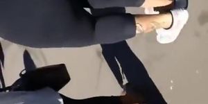 Fat ass woman in black leggings