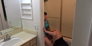 Stepson caught masturbating in the bathroom fucks stepmother