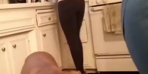 Gf In Leggings Cleaning The Kitchen