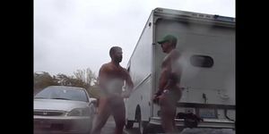 Guys Very Public Rainy Stroking in parking lot