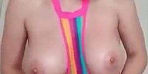 Lana rhoades  Rainbow lingerie   booty oil teasing