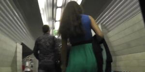 Upskirt voyeur footage of the girl in pleated skirt