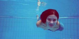 Sexy tight teen Marusia swims naked underwater