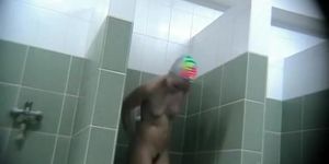 Nude in the public shower amateur gets spied on the cam