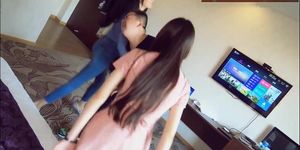 Two Asian Girls Ballbusting