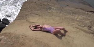 Spanish MILF gets nude at beach behind the scenes