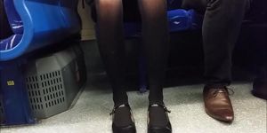 Black tights, parted Upskirt