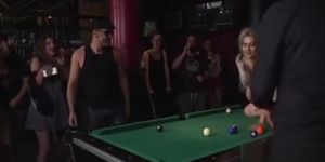 Hot blonde humiliated in public pool bar