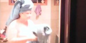 Chubby blonde wife spied in bathroom