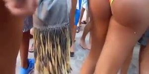 Following her around the beach party (very cute)